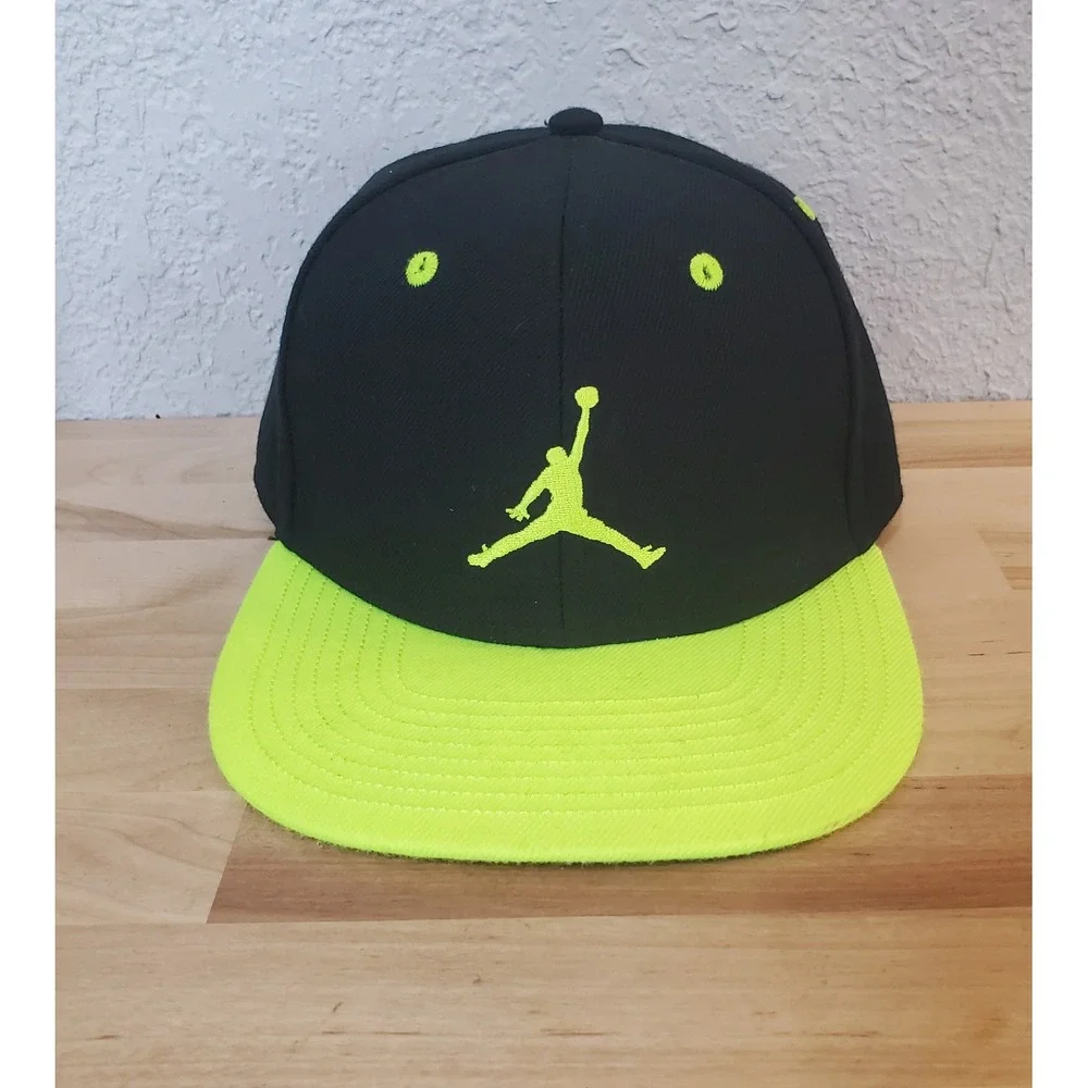 Jordan Youth True Snapback Hat Black Neon Volt Green Jumpman Cap 617844-988977